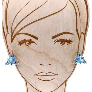Crystal Glam Sparkling Blue Earrings with Prong Set Clear and Pastel Baguette
